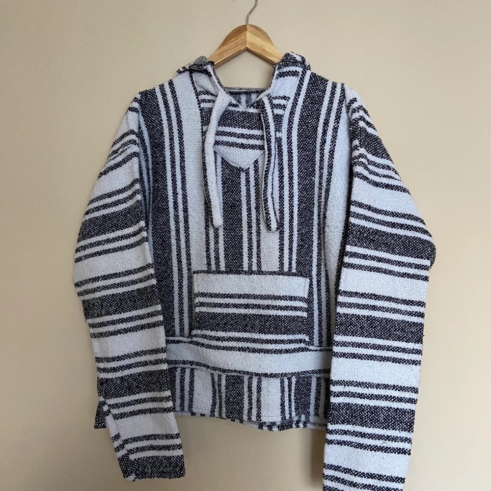 Vintage Baja Hoodie - Mexican Woven Blanket Jacket